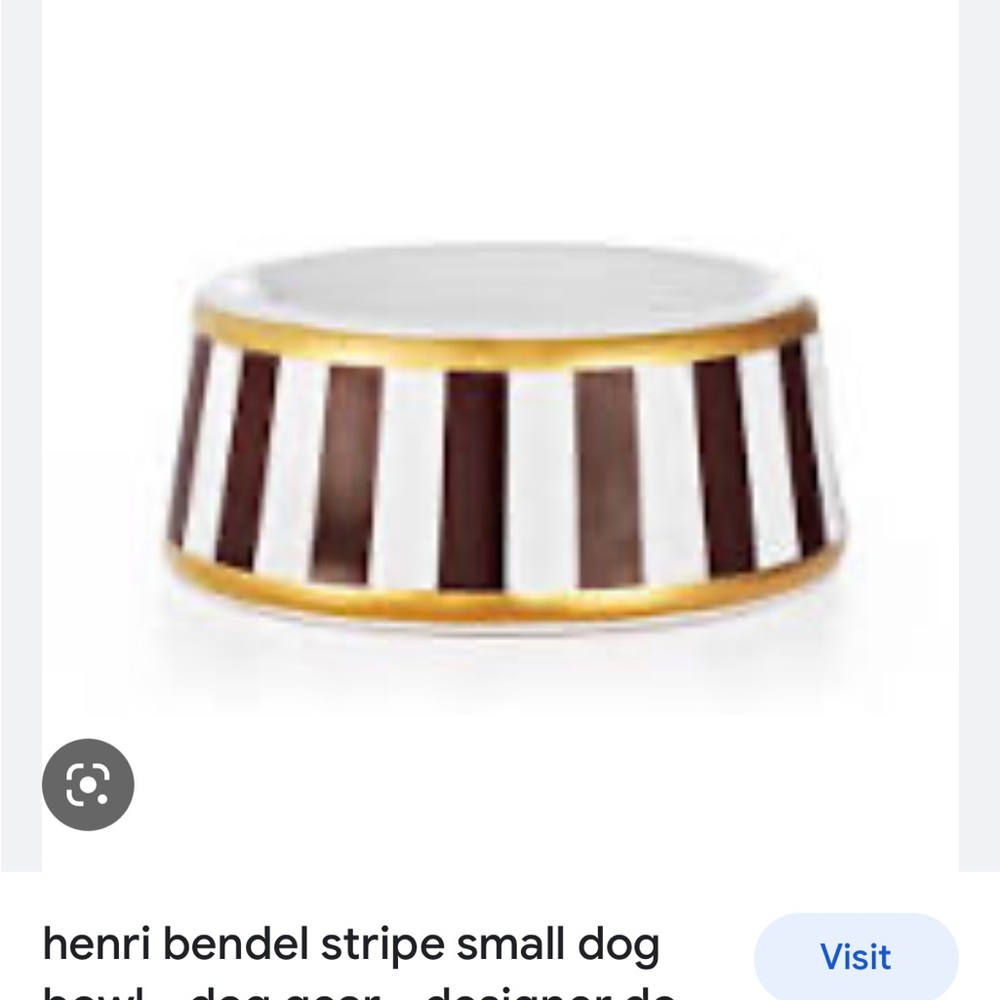 Henri Bendel Gold and Brown Stripe Dog Bowl
